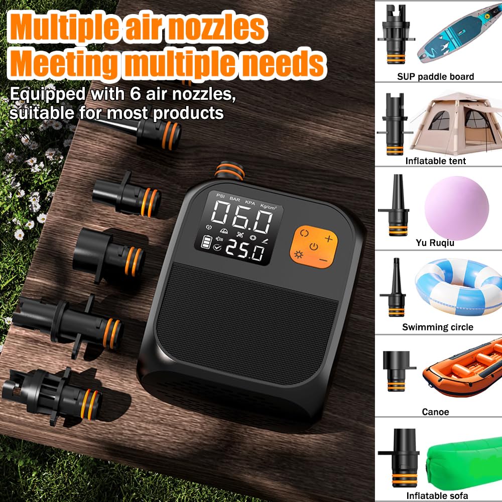 3T6B Rechargeable Paddle Board Pump with 8000mAh Battery,25PSI High Pressure SUP Pump & Car Adapter Powered Portable Electric Air Pump,for Stand Up Paddle Boards,Boats,Tent and Kayaks
