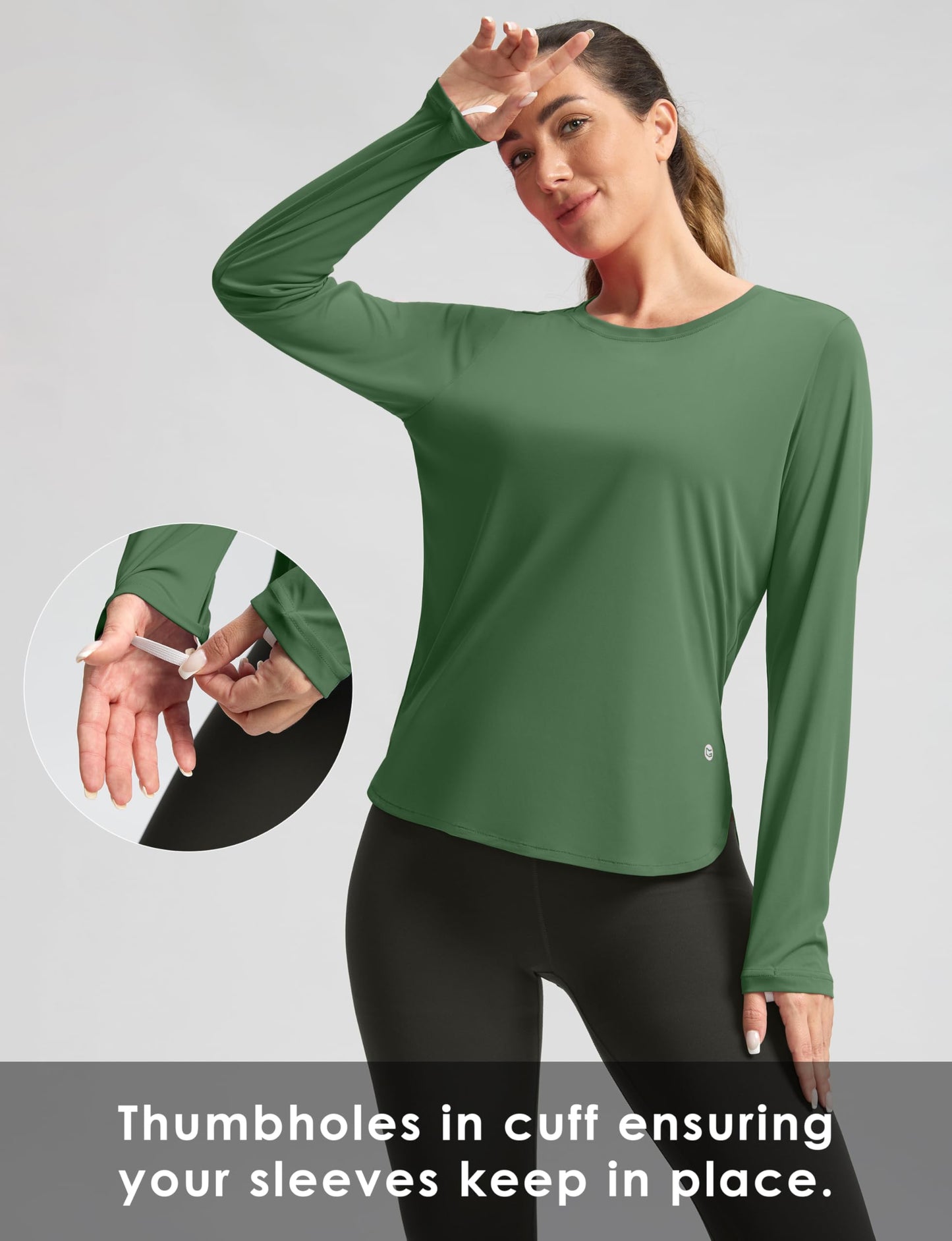 Women's Sun Shirts UPF 50+ Long Sleeve UV Protection Shirt Lightweight Quick Dry Workout Hiking Tops for Women(Army Green,XS)