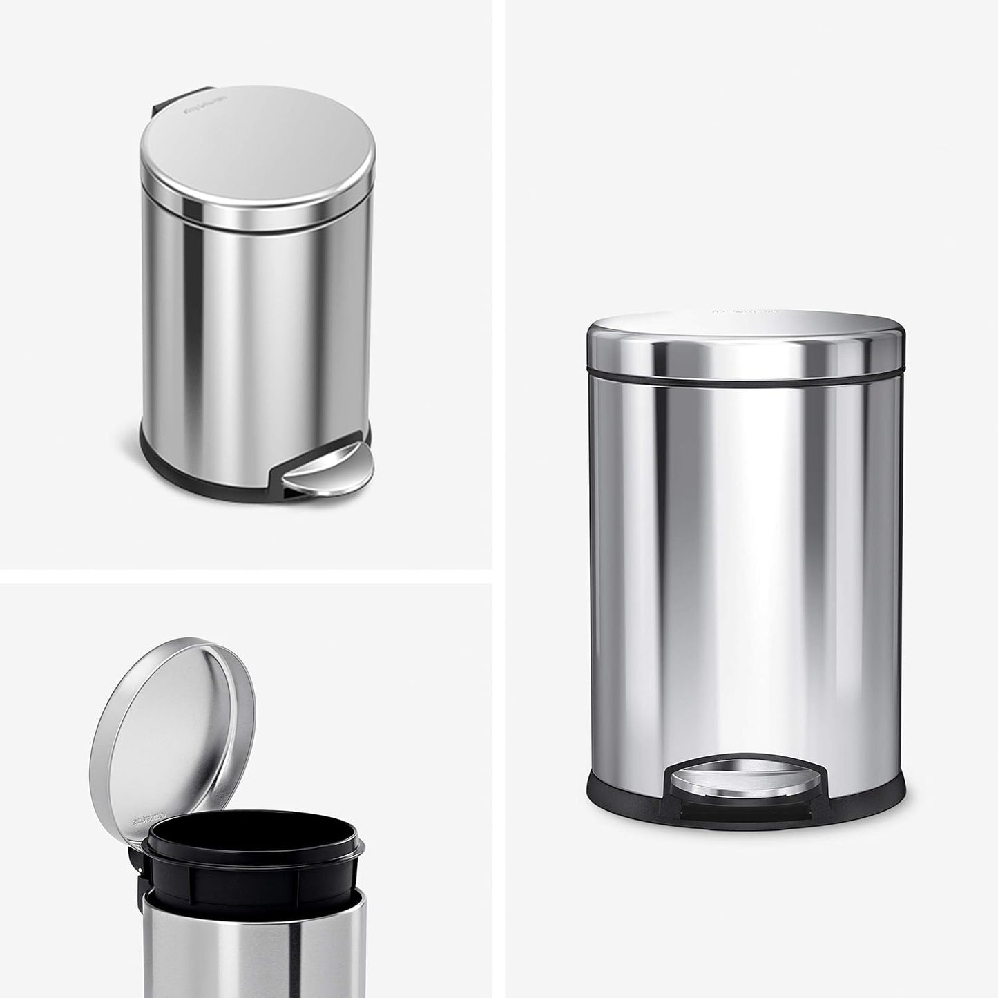 simplehuman 4.5 Liter / 1.2 Gallon Round Bathroom Step Trash Can, Brushed Stainless Steel