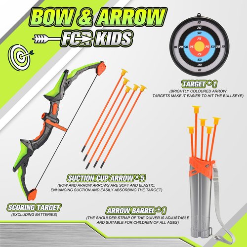 LED Light-Up Bow & Arrow Set for Kids - Outdoor Archery Game with Target, Bows & 5 Suction Arrows | STEM Toys for Kids Ages 4-12, Birthday for Boys Girls Indoor Outdoor Toys