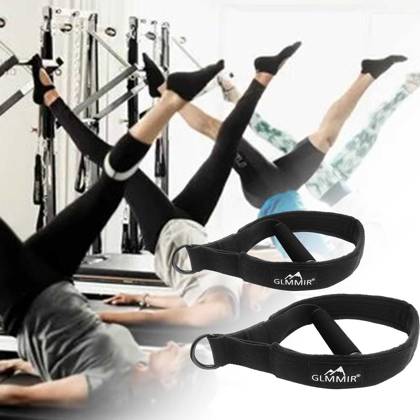 GLMMIR Pilates Double Loop Straps for Pilates Reformer, Fitness Metal D Ring Straps Handle, Pilate Accessories Yoga Wristbands Exercise Straps for Gym Home Workout 2PCS - Black with Handle