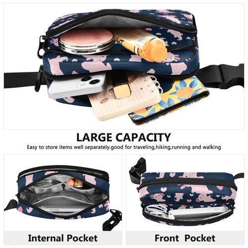 Yasala Fanny Pack Crossbody for Women & Men Cartoon Axolotl Waistpack with Adjustable Strap Pack Belt Bag Hip Bum Bag for Running Hiking Cycling Workout Traveling