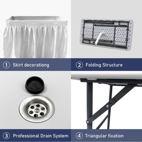 HiEthan Folding Ice Table with Drain 4ft,Foldable Outdoor Cooler Table,Foldable Patio Cooler Table for Party,Picnic,Wedding,Camping,BBQ.