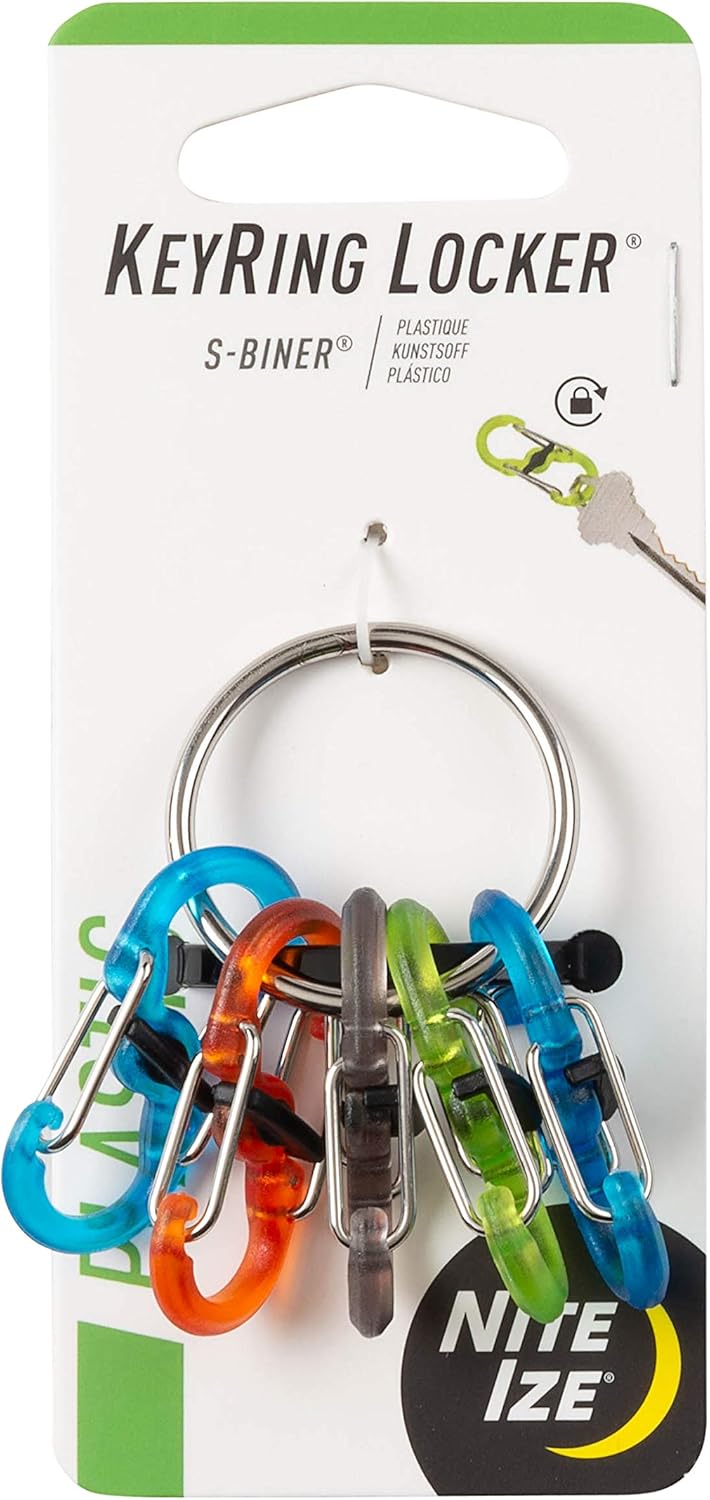 Nite Ize Key Ring Locker, Stainless Steel Keychain Ring with 5 Colorful Locking Plastic S-Biners