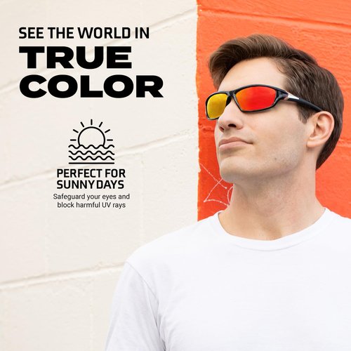 Barkiopt Polarized Sport Sunglasses for Women & Men, Polarized Sunglasses for Fishing, Cycling, Running & More, With UV400 Protection, Model FWN4029 (Blue Lenses with Black & Blue Frame)