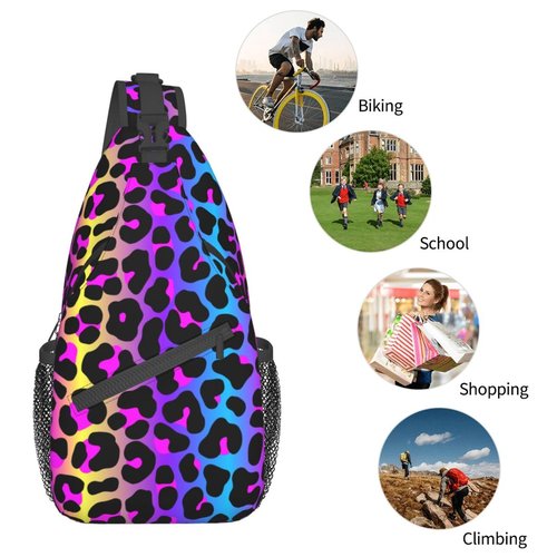 VOOHDDY Leopard Neon Animal Print Sling Bag For Women Men Travel Hiking Backpack Crossbody Shoulder Chest Bags Casual Daypack Sport