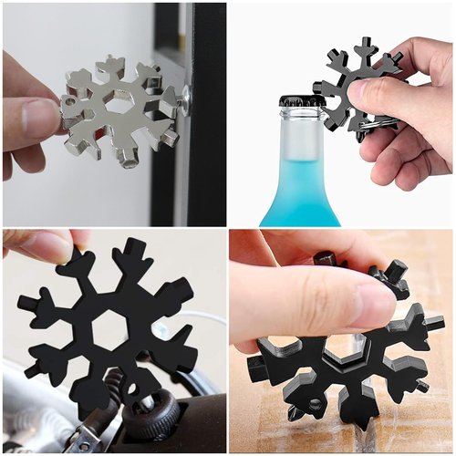 Motiloo 9 Packs Snowflake Multi Tool, 18 in 1 Snowflake Tool Stainless Steel Snowflake Handy Tool with Gifts Box for Men Christmas Gifts