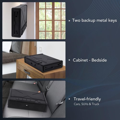 Towallmark Biometric Gun Safe for Pistols, Quick Access Firearm Safety Handgun Safe with Fingerprint Identification Digital Keypad Key and Mute Mode for Bedside Nightstand Drawer Car