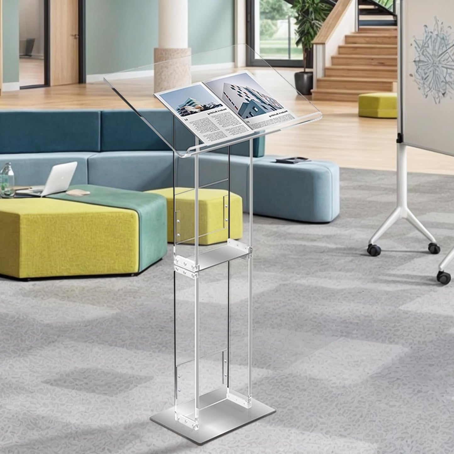 Podium Stand, Lecterns & Podiums, Acrylic Adjustable Angles with Metal Base, Podium for Church, Weddings, Classroom, Speech, 24" L x 16" W x 43.5" H (Clear)
