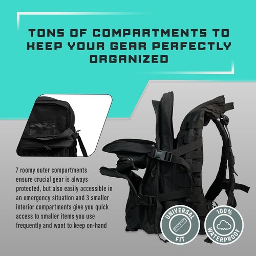 MODERN NEEDS 40L Tactical Backpack for men | 7 Compartments | Padded Comfort | Military Backpack | Heavy-Duty Nylon | Versatile Use | Outdoor Survival, Camping, Gym, Travel, Black