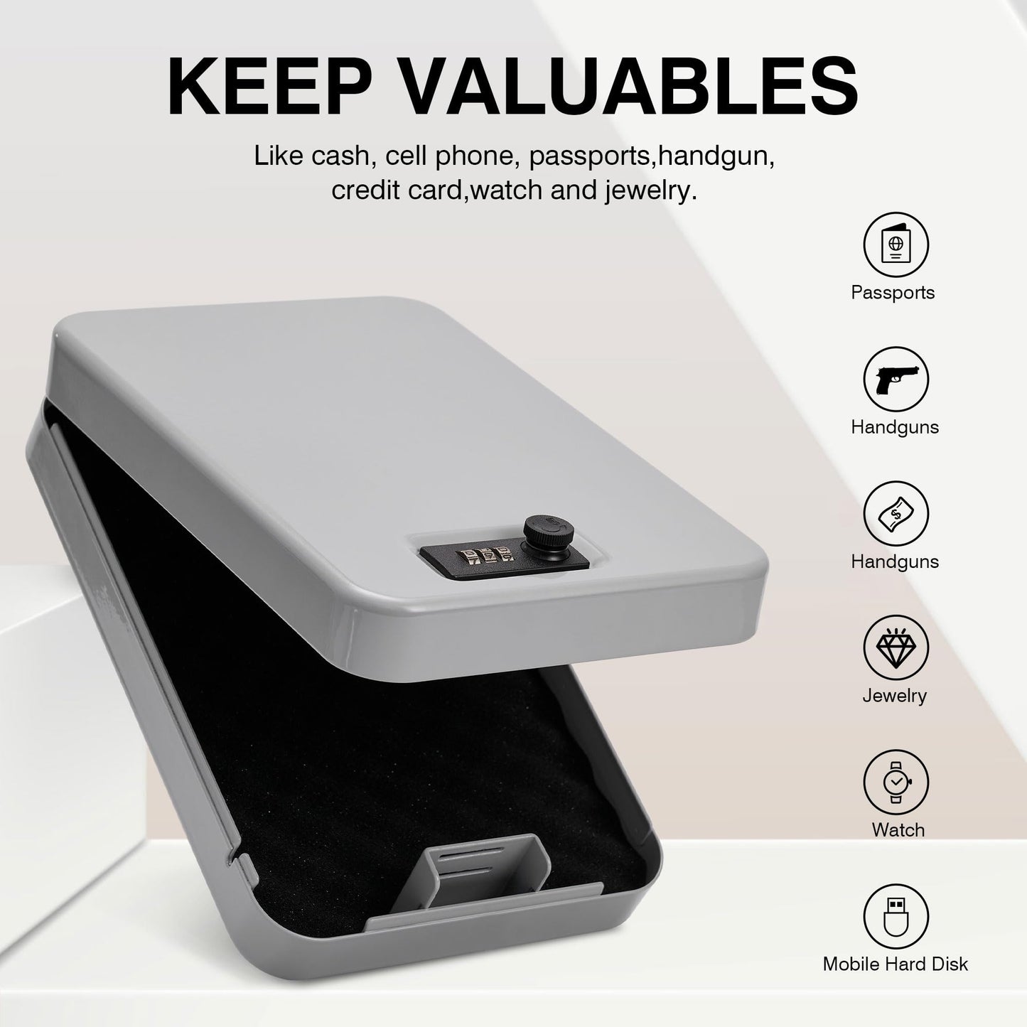 Arvilon Gun Safe, Car Gun Safe for Handgun with Combination Lock, Pistols safe Lock Box for Handgun, 11.4"x 7.5"x 2.5" Portable Hand Gun Safe Lock Box for Car, Home, Travel, Gray