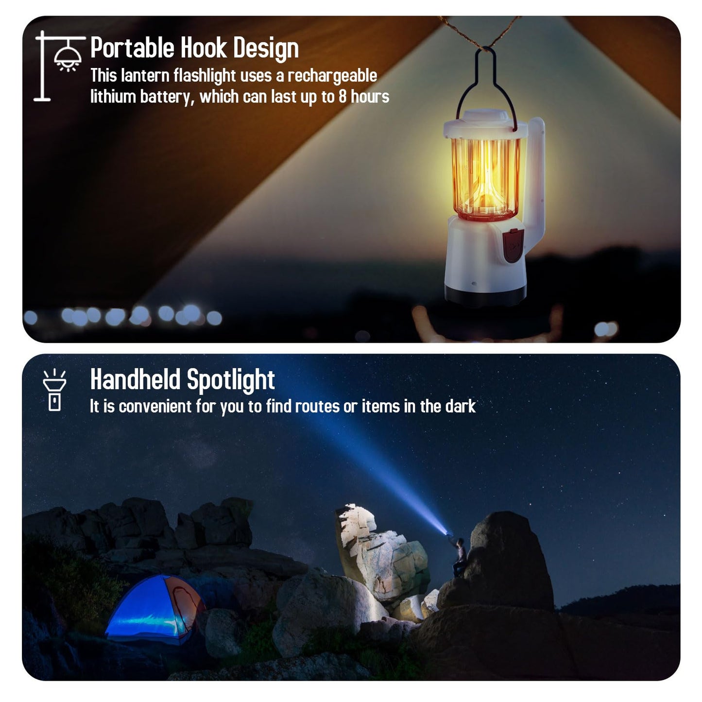 COWHERD Rechargeable Flashlight Lantern 2-in-1 LED Handheld Flashlight with Lantern and Spotlight Modes - Perfect for Power Outages, Camping, Hiking, Emergency, and Home Use
