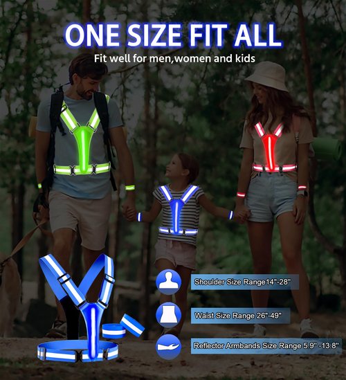BEBJUIL LED Reflective Vest,3 Pack Light Up Running Gear with Reflector Armbands,High Visibility Reflective Glow Belt,Rechargeable Light Up Running Vest for Running,Jogging,Walking,Cycling