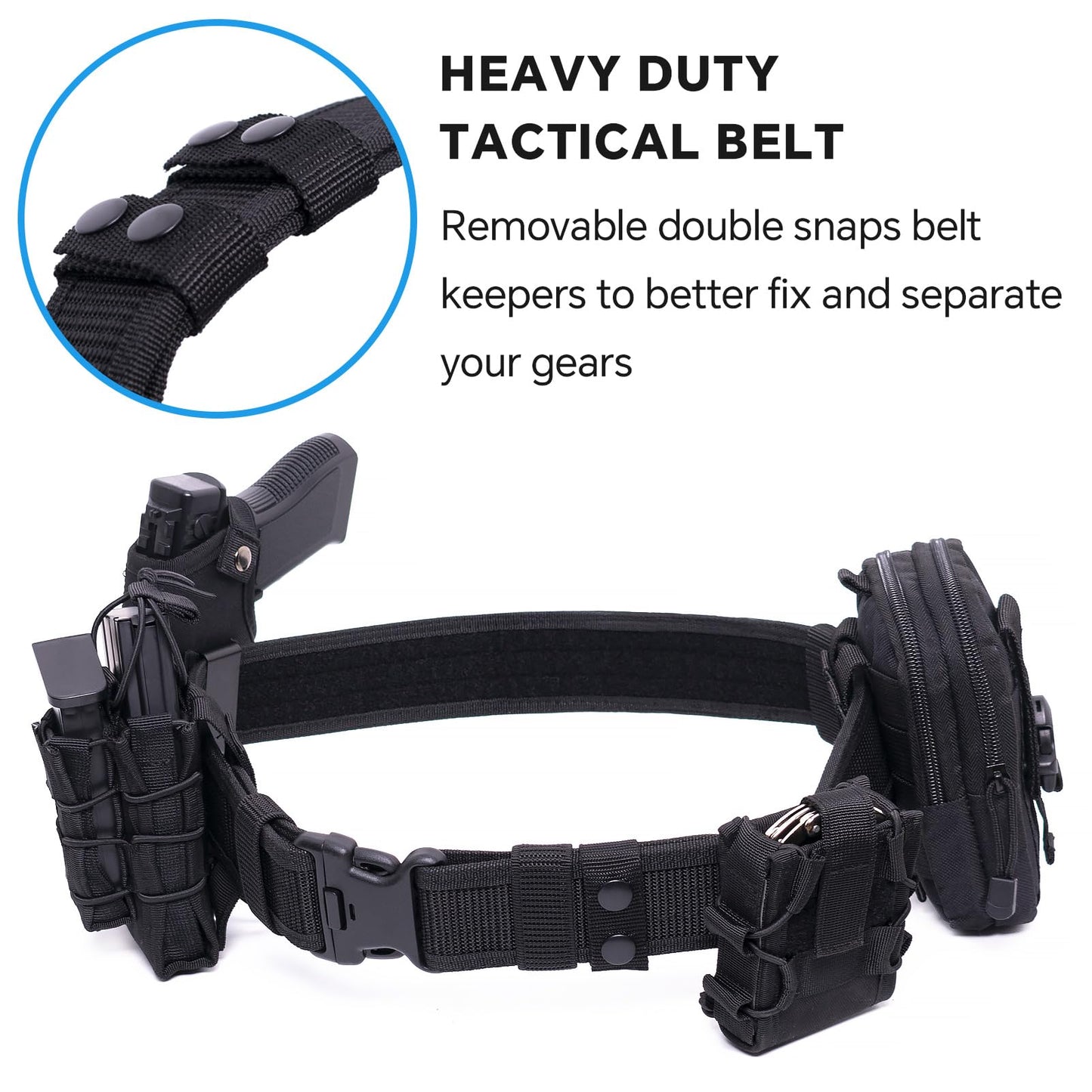 FENGSINET Duty Belt Police Security Duty Belts Law Enforcement Nylon Gun Belt with Utility Tactical Belt Keepers(Duty Belt, Khaki, Medium)