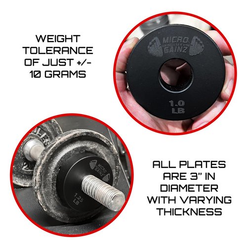 Micro Gainz 1-Inch Center Hole Standard Fractional Weights Plate Sets, 10 Piece Dumbbell & Barbell Set of Plates with Bag for Strength Training and Weight Lifting, Made In USA (Multi-Color)