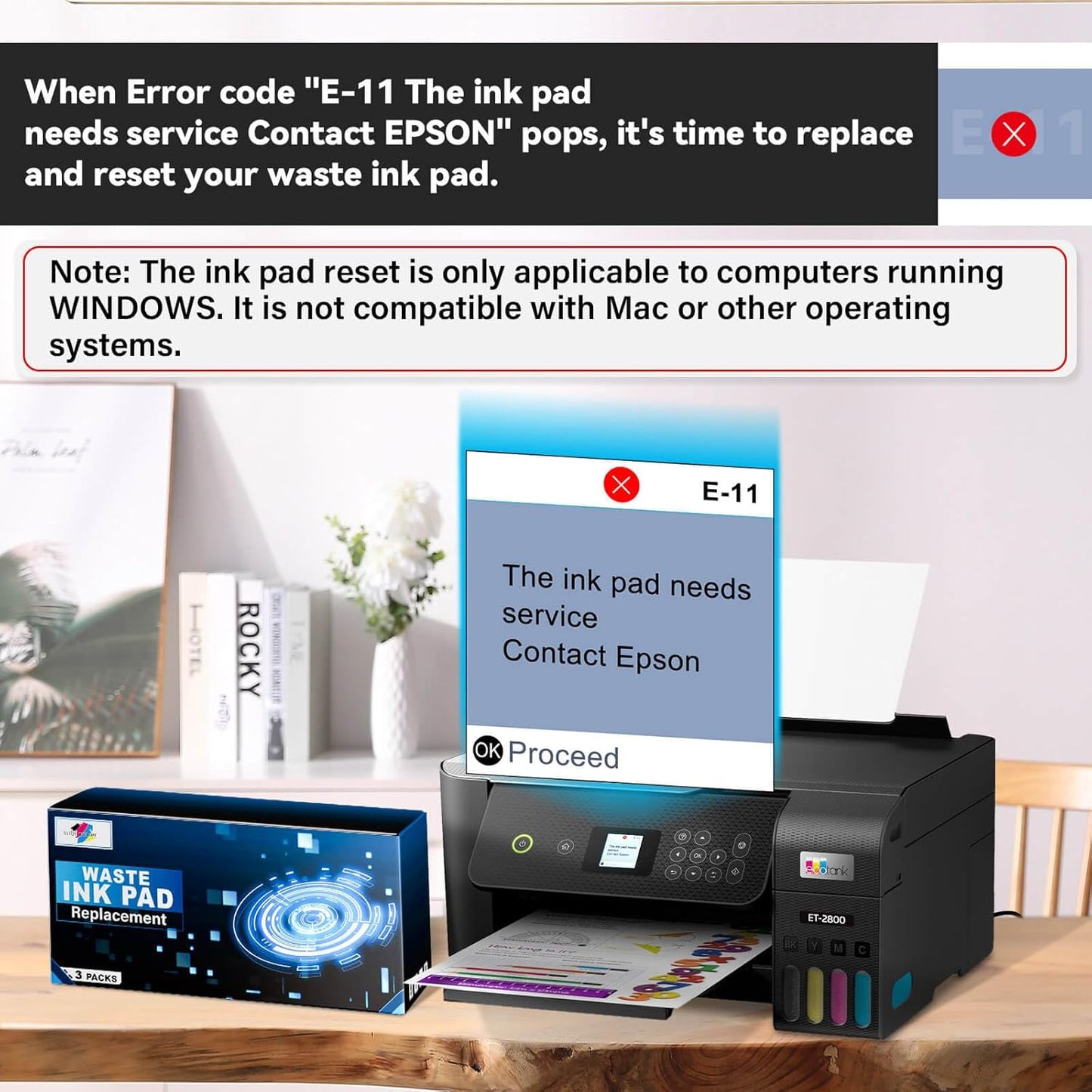 Waste Ink Pad Replacement with Reset Software Compatible Replacement for Ecotank ET-2800 ET-4800 ET-2720 ET-2803 ET-2400 ET-4700 ET2800 Printer, Maintenance Box with Reset Software (3 Pack)