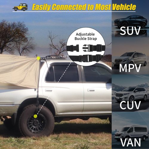AYAMAYA Car Awning Camping Tarp Tailgate - 14 x 16 FT Extra Large Car Tent Tarp with 2 Poles Included, Multifunctional Waterproof Rain Fly Sun Shelter Canopy for SUV Truck Jeep Outdoor Activities