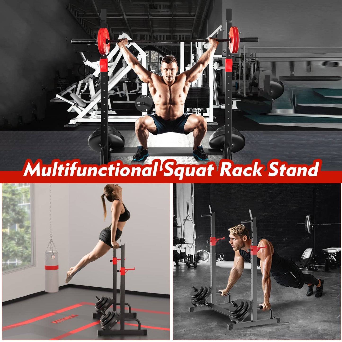FONBEAR Squat Rack, Barbell Rack, Bench Press 550 LBS Max Load Adjustable Squat Rack Stand Multi-Function Weight Lifting Home Gym - Great for Beginners and Professional Use