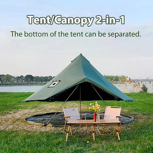 WaldZimmer Canvas Bell Tent 13.1ft Green with Pre-Cut Stove Jack, Spacious 4m Family Yurt Tent for 4-5 Person, 4 Season Water-Repellent Tents with Zipped Removable Floor for Camping and Glamping