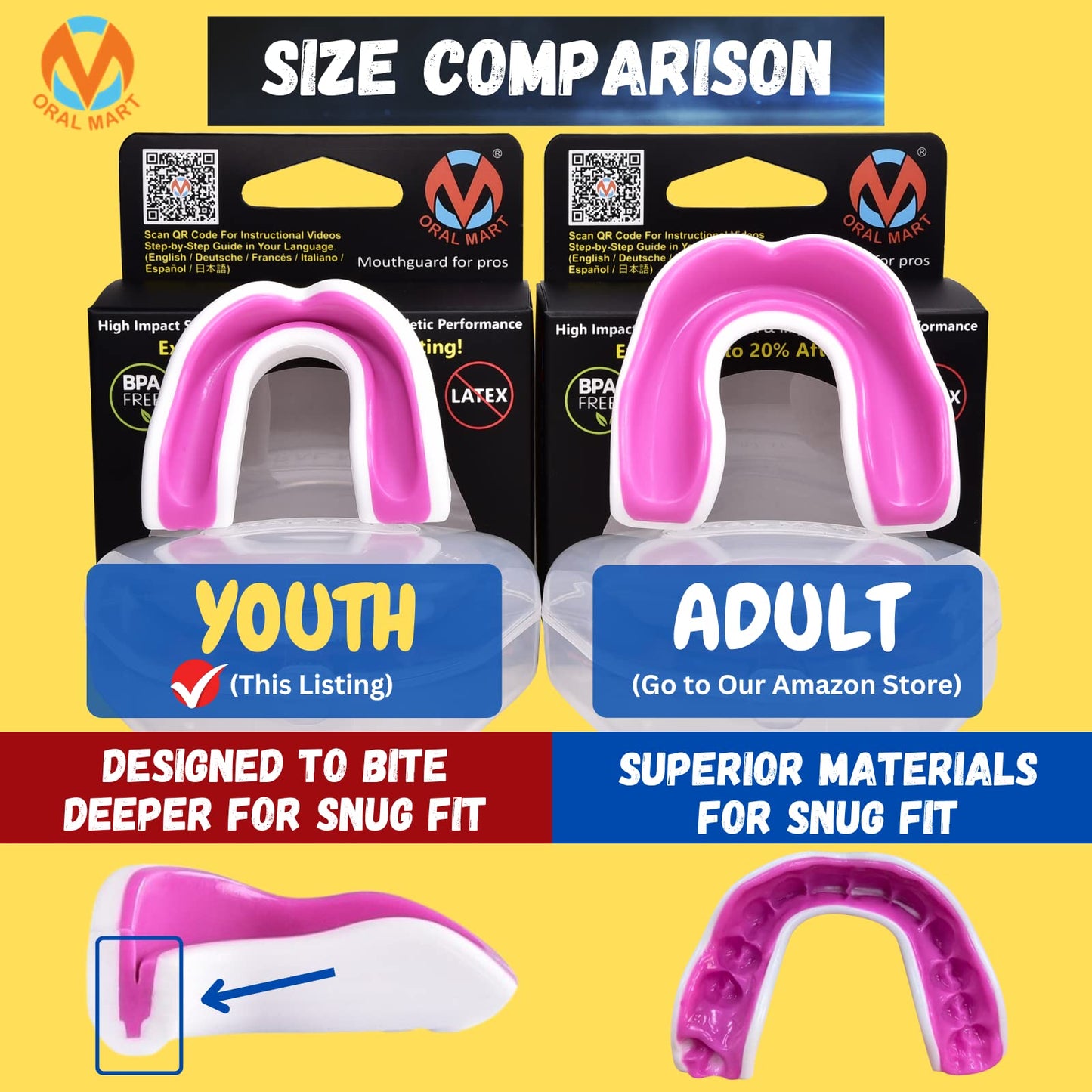 Oral Mart White/Pink Youth Mouth Guard for Kids - Youth Mouthguard for Karate, Flag Football, Martial Arts, Taekwondo, Boxing, Football, Rugby, BJJ, Muay Thai, Soccer, Hockey