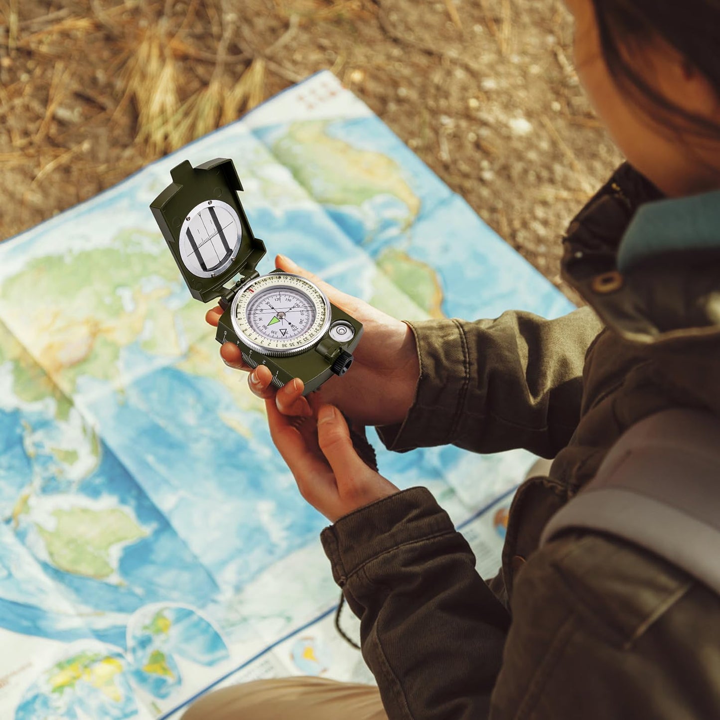 Aosdc Compass Hiking Compass - Navigation, Pocket, Waterproof, Shockproof, Military - Hiking, Climbing, Biking, Exploring, Geology, Outdoor Activities