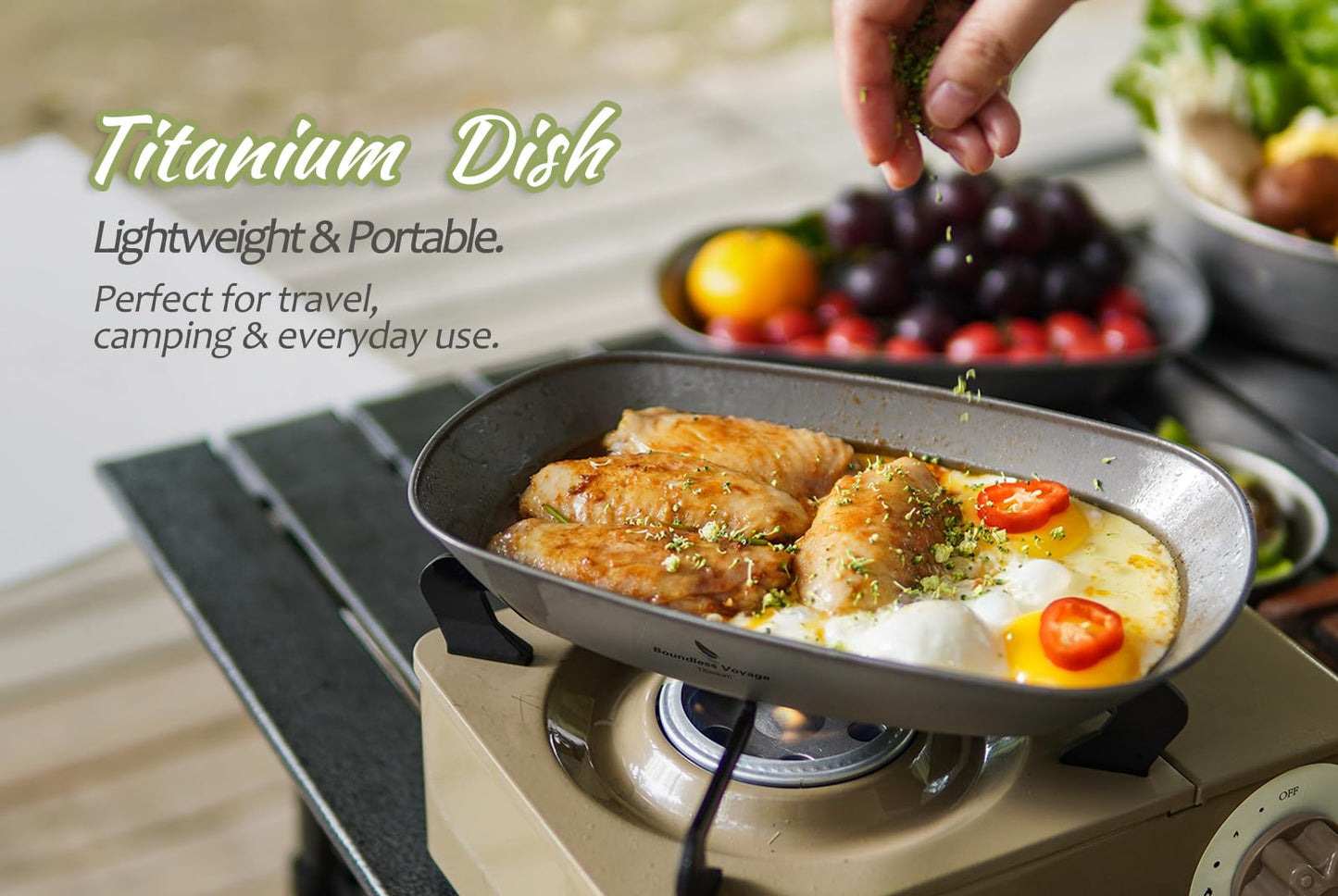 iBasingo 9.13 in Titanium Dinner Plates Camping Metal Service Dishes Lightweight Portable Outdoor Indoor Single-layer Durable Bread Dessert Vegetables Fruit Chips Kitchen Tableware Ti1142T-S