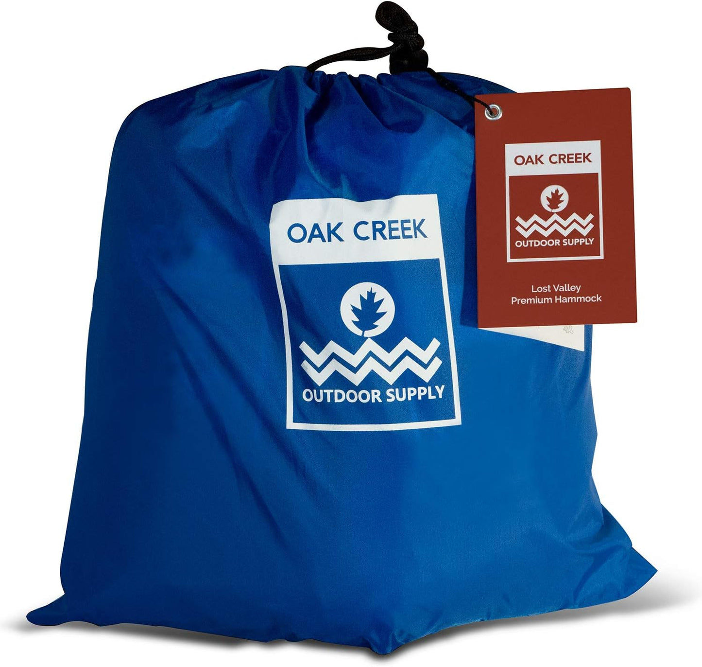 Oak Creek Lost Valley Camping Hammock. Bundle Includes Mosquito Net, Rain Fly, Tree Straps, Compression Sack. Weighs Four Pounds, Perfect for Camping. Lightweight Nylon Single Hammock. Blue and Gray
