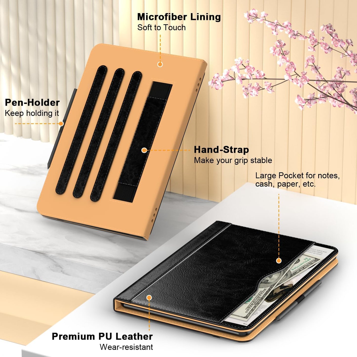 for 10 Tablet Case (13th/11th Generation 2023/2021 Released), PU Leather Folio Cover with Multi-Angle Stand/Pen Holder, Auto Wake/Sleep for 10/10 Plus, Black