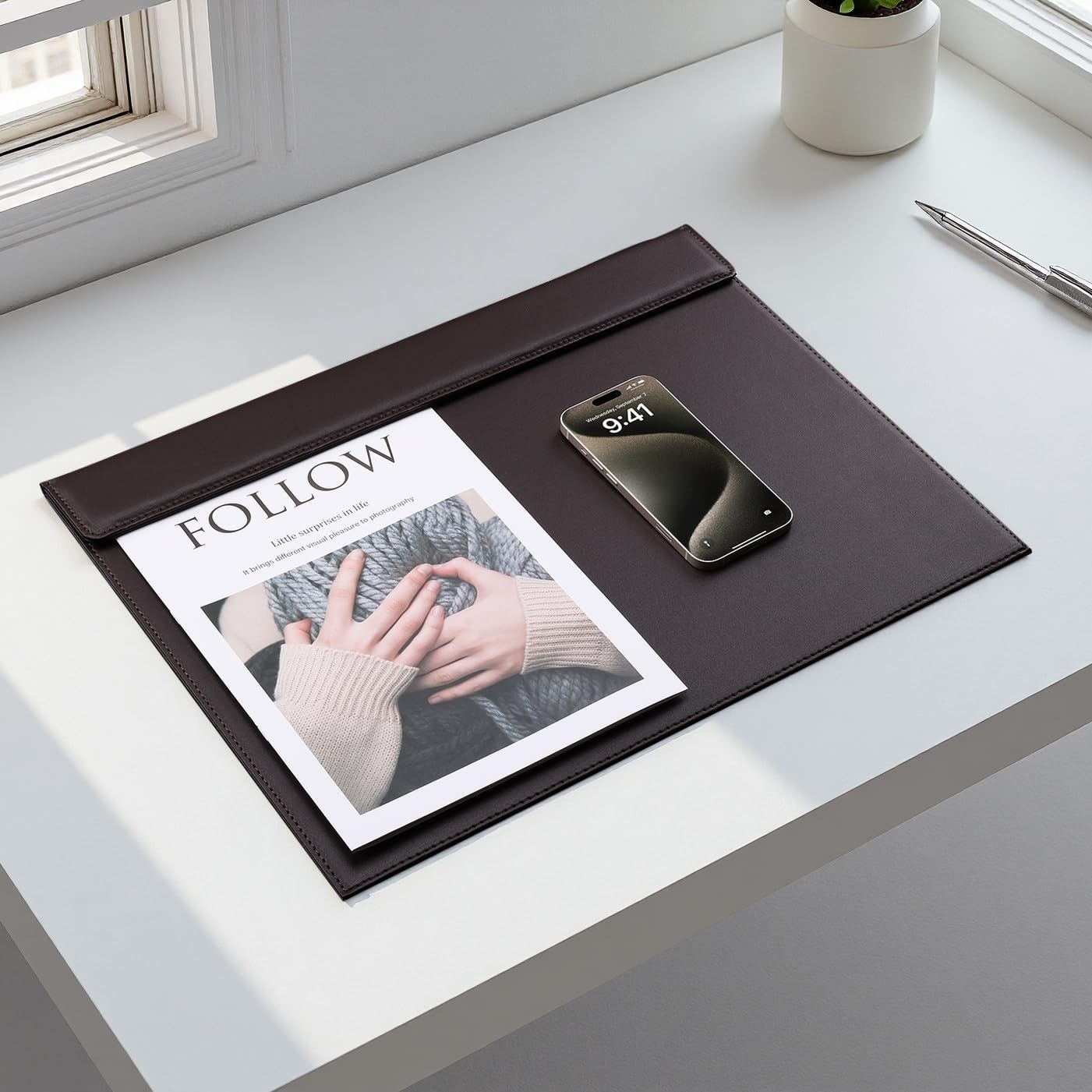 KINGFOM Ultra-Smooth PU Leather Desk Pad & Mat Office Desk Drawing & Writing Board A3/ A4 File Paper Clip Table Protector Mat on Top Large 24''x18'' (Black)