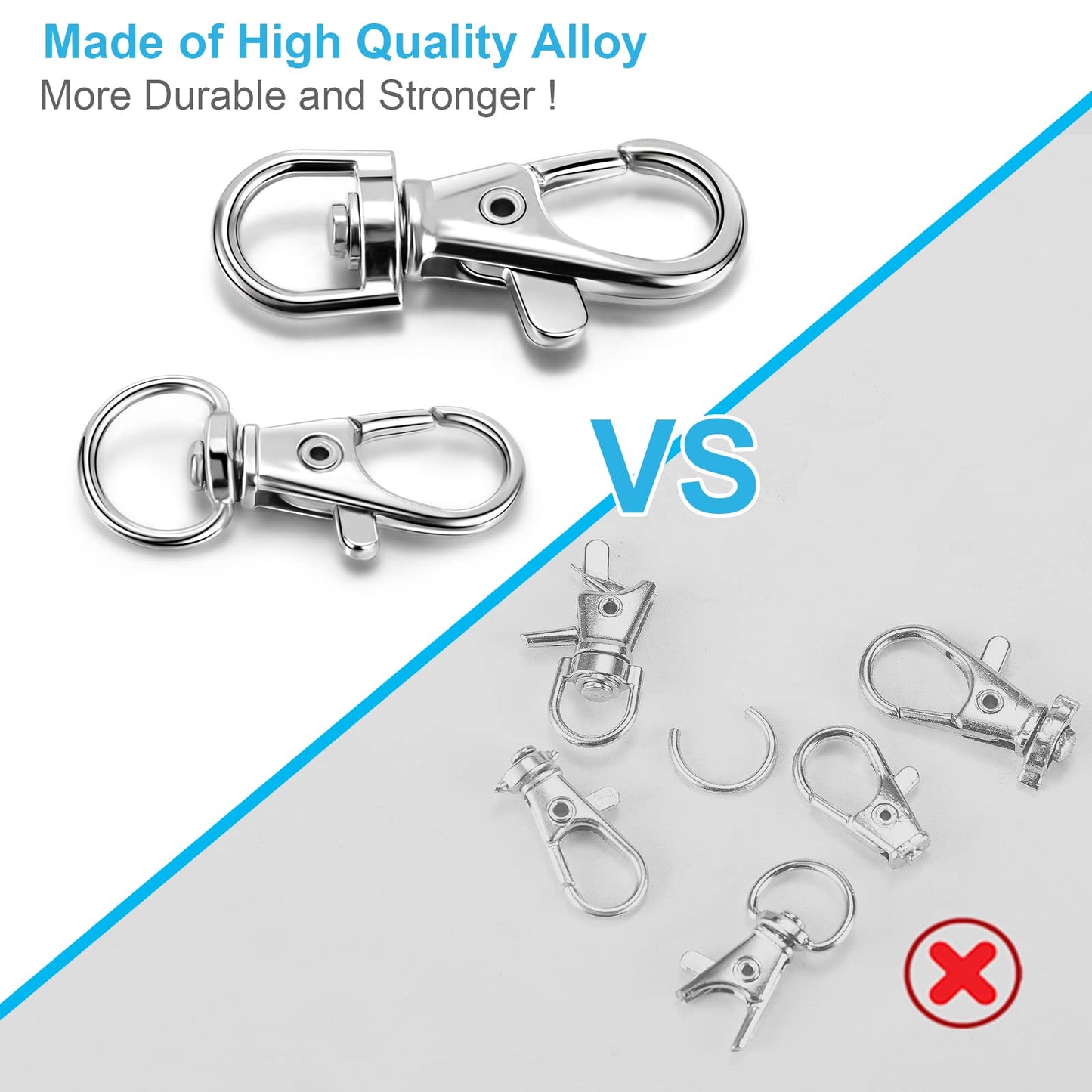 YHYZ Keychain Key Chain Rings Clips Swivel Bulk (Sliver), Swivel Lanyard Snap Hooks X 8pcs with 8pcs Rings, Small Lobster Claw Clasp, for Keychain Crafts Resin Projects Making, Lanyard, Bag, Purse,Tag
