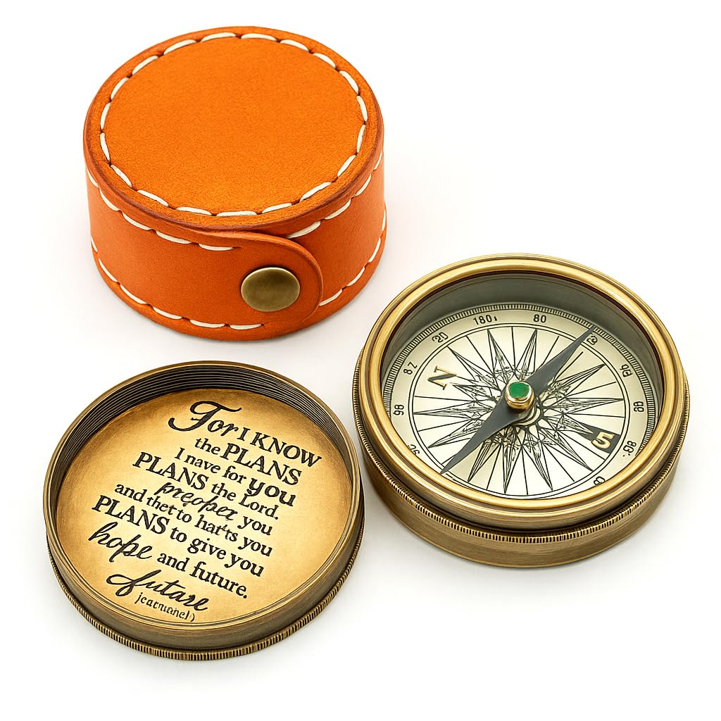 for I Know The Plans I Have for You - Jeremiah 29:11, Compass Engraved Leather Box, Christian & Religious Gifts for Men, Confirmation, Communion & Baptismal Gifts