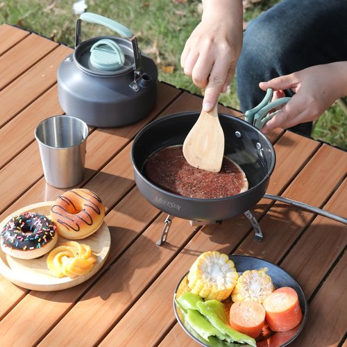 MEETSUN Portable Camping Pots and Pans Set,Aluminium Camping Cooking Set with Heat-Resistant Handles,Foldable Design,Quick-Clean Camping Cookware Set for Backpacking, Hiking,Survival,Emergency