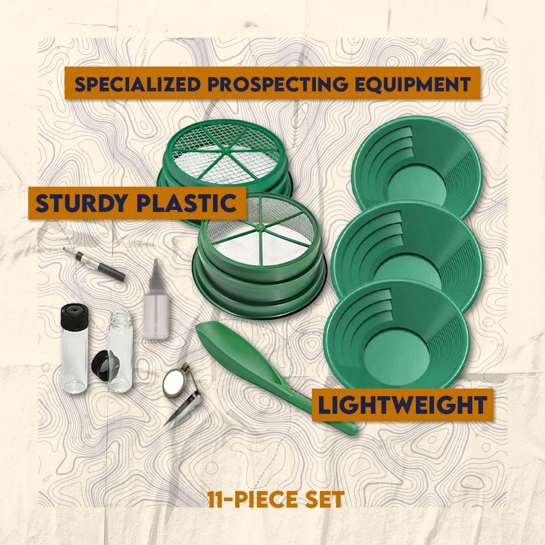 SE Gold Panning Kit - Complete Prospecting Set with Pans, Sieves, and More - Ideal for Beginners, Enthusiasts, Hobbists (GP5-KIT107)