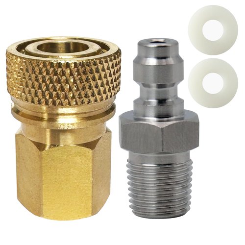 HMKUGO 1/8 NPT Female Connector and 8mm Male Plug Fill Nipple Quick-Disconnect Set, Copper - Stainless Steel - Remote Line Male & Female Set for PCP Foster Paintball Airsoft Air Gun Tool