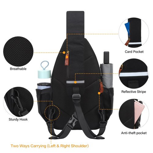 MOSISO Sling Backpack Travel Hiking Daypack, Vintage Canvas Crossbody Sling Chest Bag with USB Charging Port&Removable Strap, Black