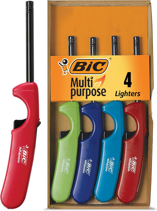 BIC Multi-Purpose Classic Edition Lighters, Great for Candles and Fireplaces, Assorted Colors, 4-Pack (Colors May Vary)