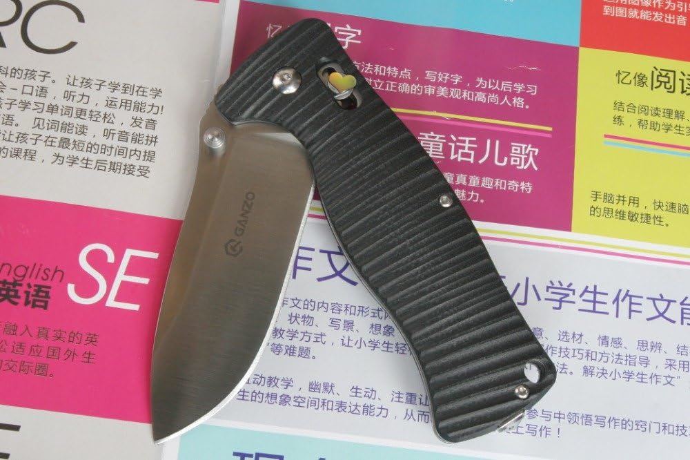 Ganzo G720-GR Tactical Folding Knife Window Breaker 440C Blade Army Green G10 Handle w/Paper Box & Draw String Bag G720