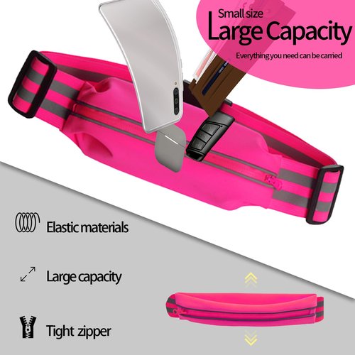 Oeyliz Running Belt Running Phone Belt for Women and Men Phone Holder Runners Pouch Waist Reflective Runners Money Belts Exercise Waist Workout Jogging Running Gear Accessories (Pink）