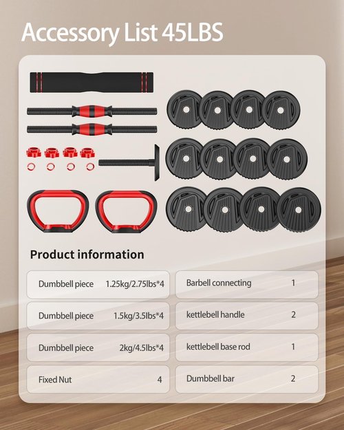 UNNMIIY Adjustable Dumbbells, 10/20/30/45/70/90lbs Free Weight Set with Connector, 4 in1 Dumbbells Set Used as Barbell, Kettlebells, Push up Stand, Fitness Exercises for Home Gym Suitable Men/Women
