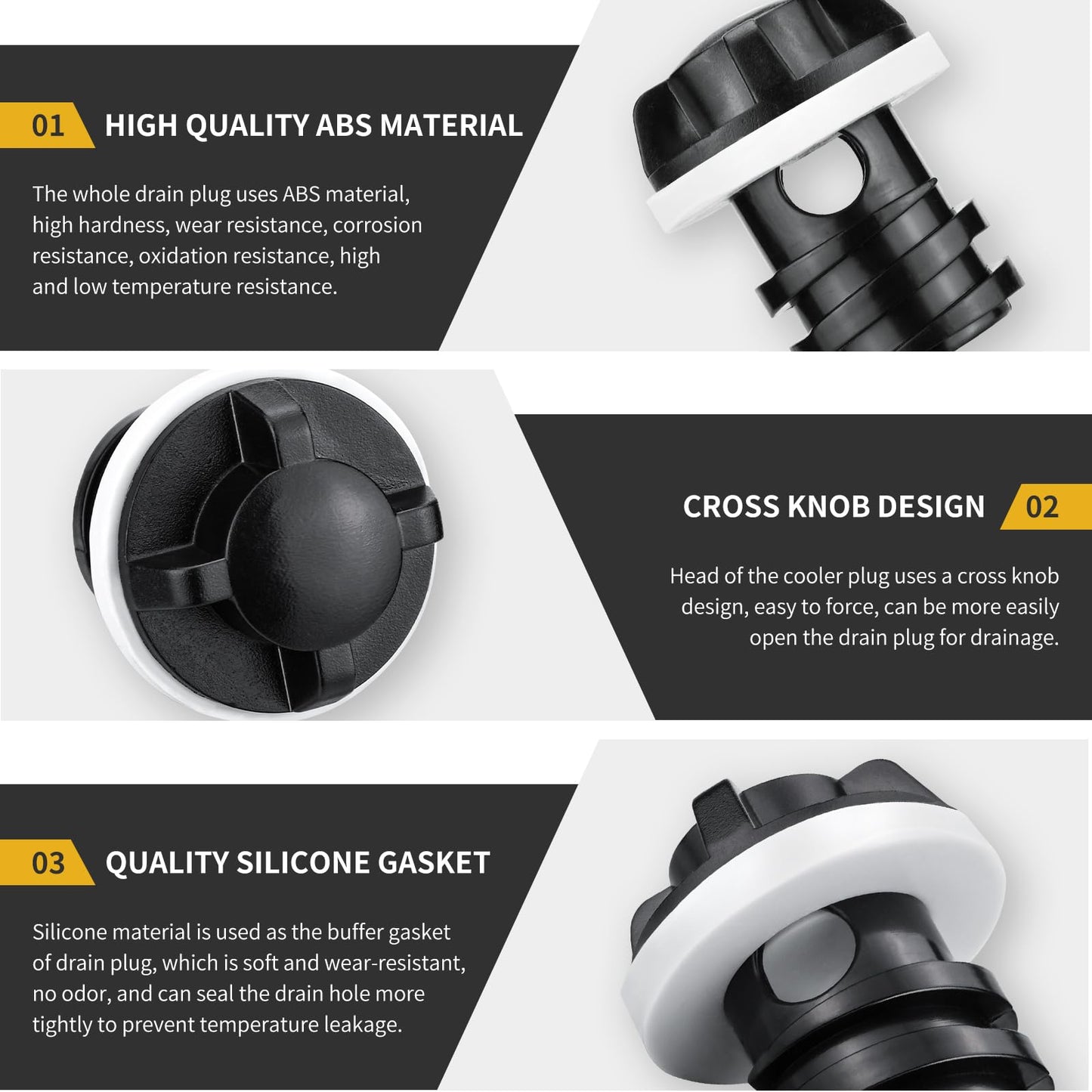 Gnellkoor Cooler Plug for RTIC, 4 Pack Large & Small Leak Proof Drain Replacement Plugs Compatible with RTIC 20QT 45QT 65QT Coolers with Two Drains