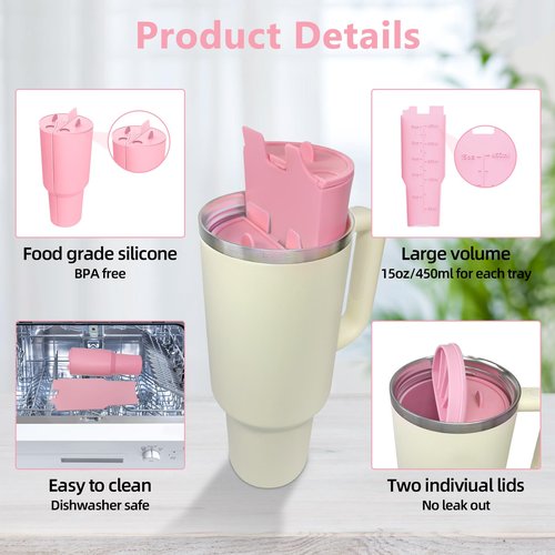 PUDASTO 2-in-1 Drink Separator Silicone Liner fit Stanley Cup 40oz, Inner Cup Section Tray for Stanley Tumbler Accessories, Reusable Cup Divider Two Drinks in One Cup (Pink)