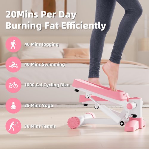 Pink Stair Stepper for Exercises, Portable Mini Steppers with Resistance Band, 330LB Weight Capacity, Non-Slip Mat, LCD Calories Display, Aerobic Fitness Stepper for Home Workout
