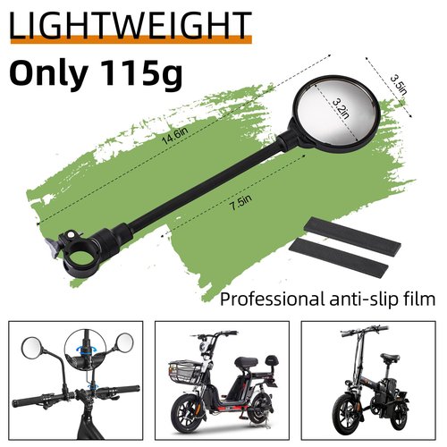 ROCKBROS Bike Mirror Handlebar Mount 360°Rotatable Adjustable Bicycle Rear View Mirror HD Wide Angle Clear Acrylic Convex Safe Bike Mirror for Mountain Road Bike Electric Motorcycle