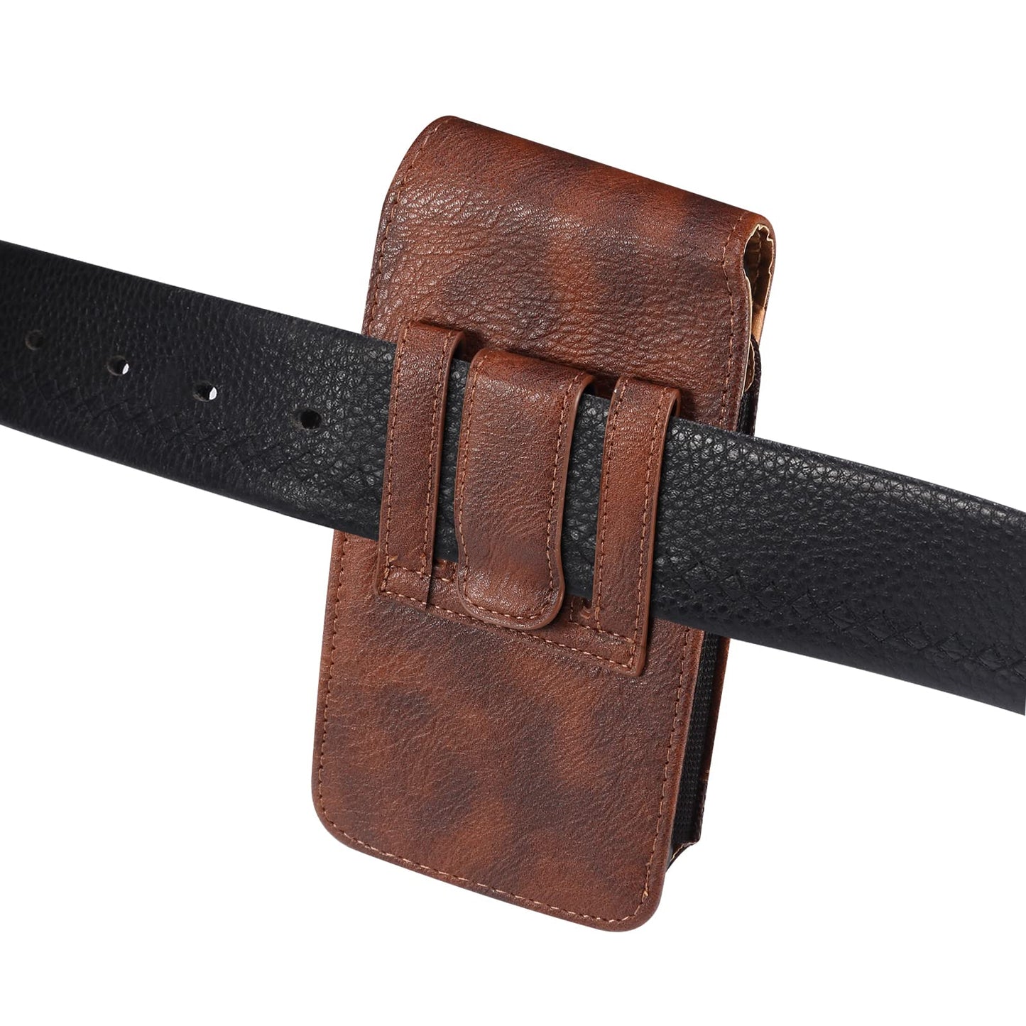Vertical Cell Phone Waist Bag for Men, Mobile Phone Belt Pouch with Clip, Universal Mens Leather Phone Belt Clip Holder Smartphone Waist Pouch Fanny Pack Protective Wallet with Carabiner Belt Loop