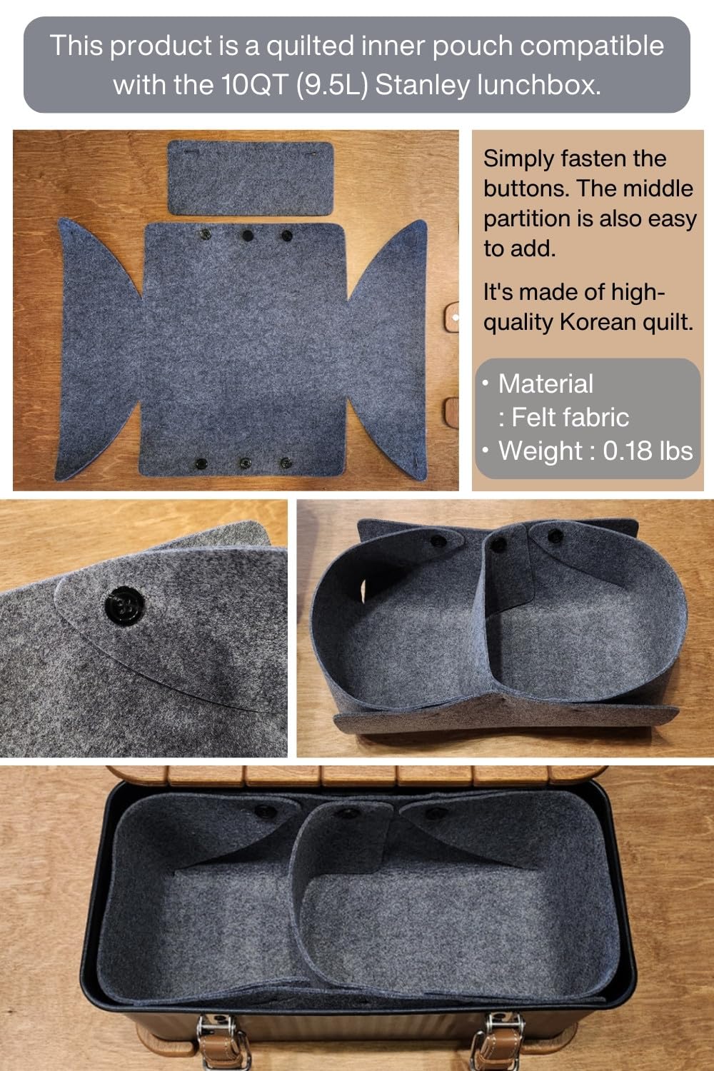 Generic PUPACAMP Quilted inner pouch Compatible with Stanley Lunch Box 10qt(9.5L), Gray