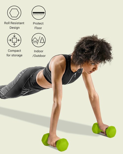 Dumbbell Hand Weight Set of 2 Exercise Fitness Neoprene Dumbbells Sets Options for Home Gym Equipment Non-Slip Hex Hand Weights Set Free Weights for Women Men - Green 10LB