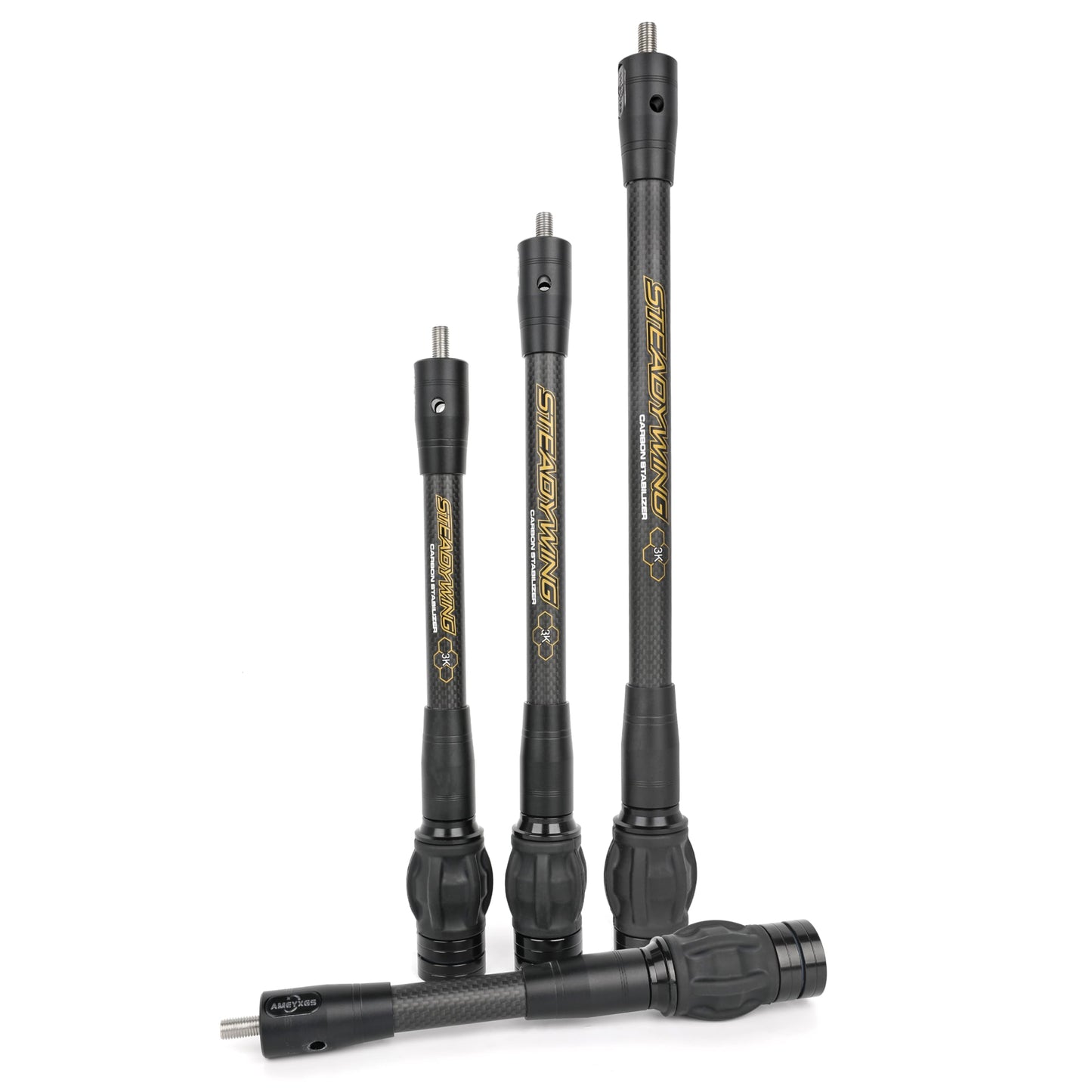 AMEYXGS Archery Bow Stabilizer for Compound Bow, 3K Carbon Fiber 6", 8", 10", 12" Rods, Damping System, Weights Kit, Single Side V-Bar Mount,Quick Disconnect (10″)