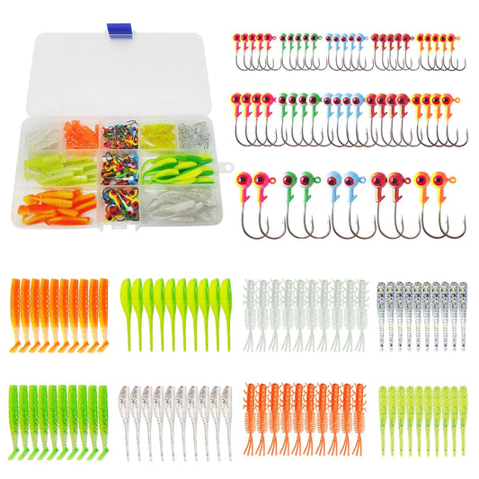 135 Pieces Jig Heads Fishing Hooks kit with Soft Plastic Crappie Lures for Crappie Trout Bass Walleye Bluegill Perch Catfish