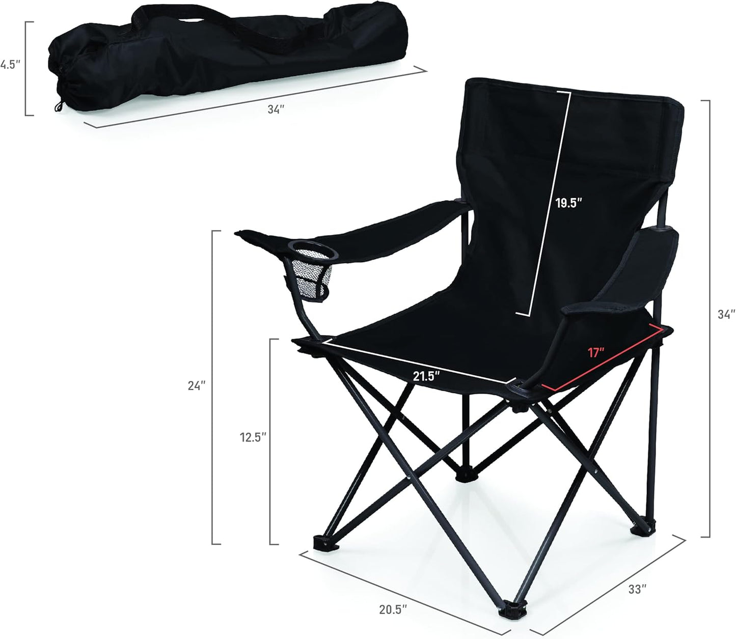 Portable Picnic Camp Chair with Carrying Bag - Lightweight Beach Chair