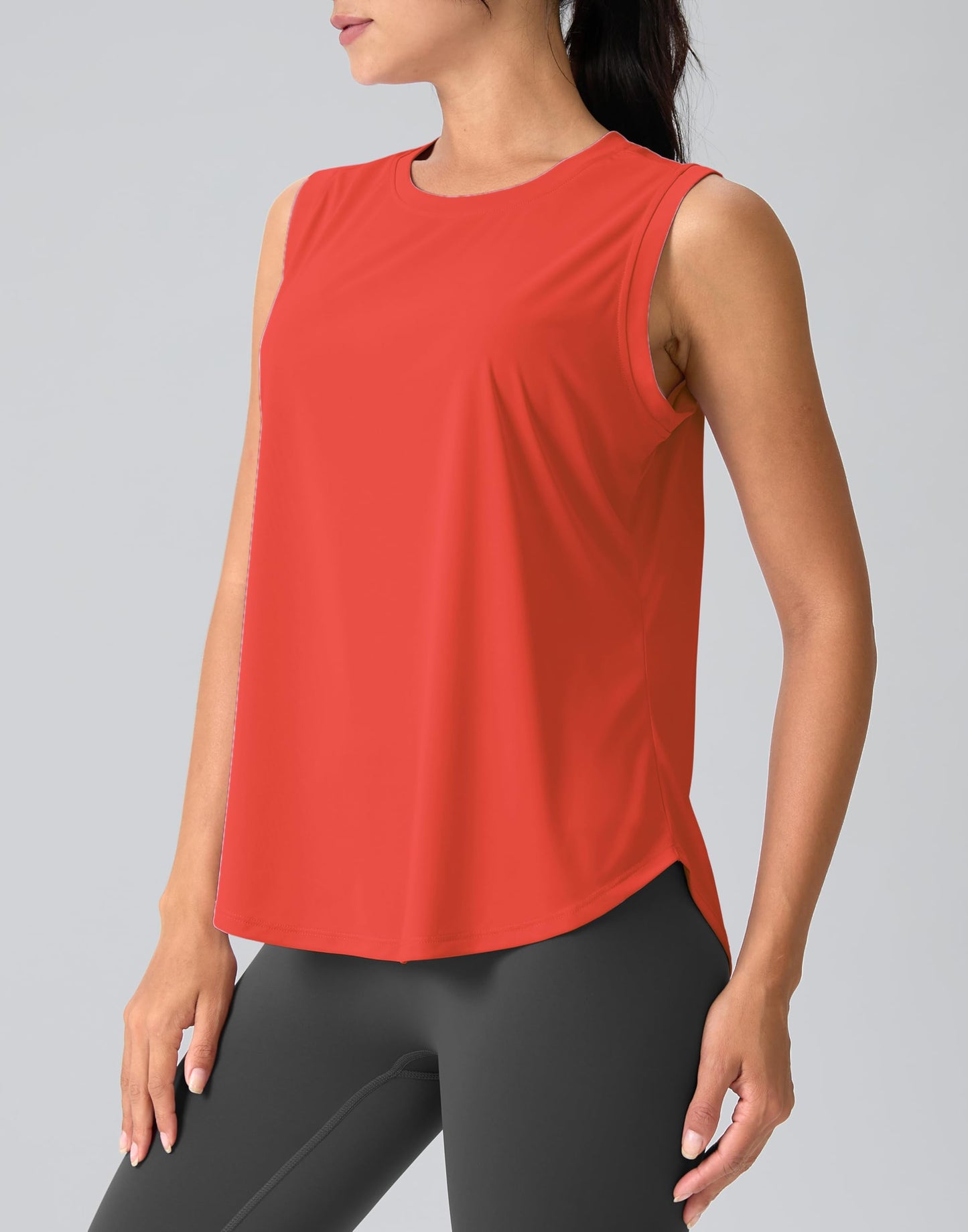 SANTINY Women's Sleeveless Workout Tops Breathable Lightweight Active Tennis Yoga Shirts Athletic Running Tank Tops for Women (Red_L)